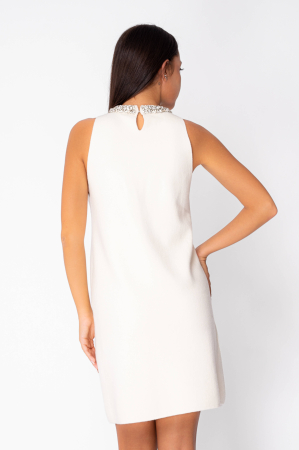Rochie scurta tricotata cu strasuri Off White [3]