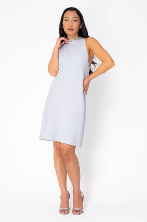 FEMEI - Rochie scurta tricotata cu strasuri Sky Blue