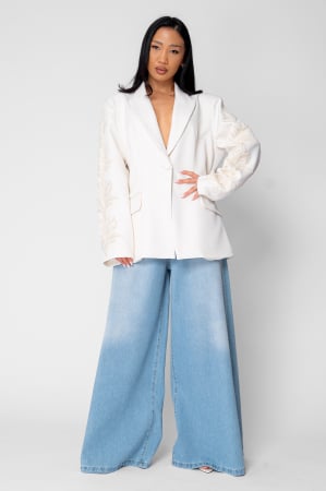 FEMEI - Sacou cu aplicatii pe maneca Off White