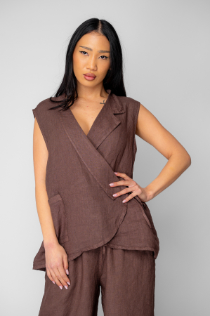 Set Vesta si Pantalon lung din 100% in Brown [2]