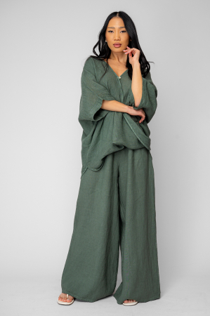 FEMEI - Set Bluza asimetrica si Pantalon lung din 100% in Dark Olive