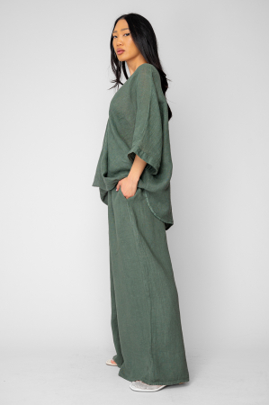 Set Bluza asimetrica si Pantalon lung din 100% in Dark Olive [1]