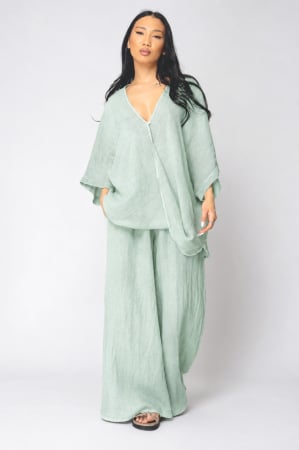 Produse din IN - Set Bluza asimetrica si Pantalon lung din 100% in Light Olive