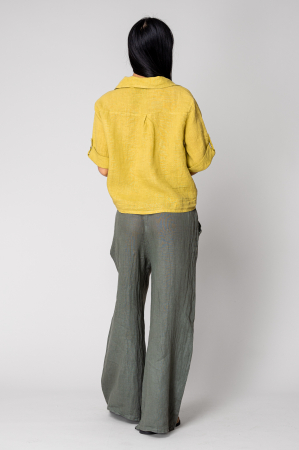 Shirt and Long Pants Set 100% linen Lime Green/Kaki [2]