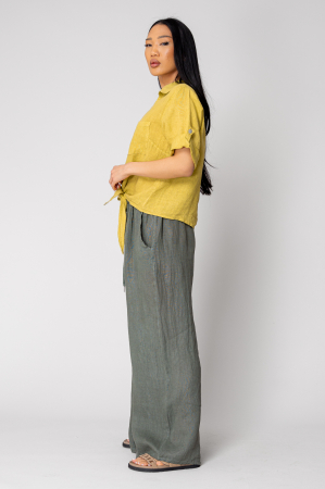 Shirt and Long Pants Set 100% linen Lime Green/Kaki [1]
