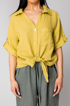 Shirt and Long Pants Set 100% linen Lime Green/Kaki [3]