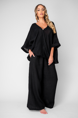 FEMEI - Set Bluza asimetrica si Pantalon lung din 100% in Black