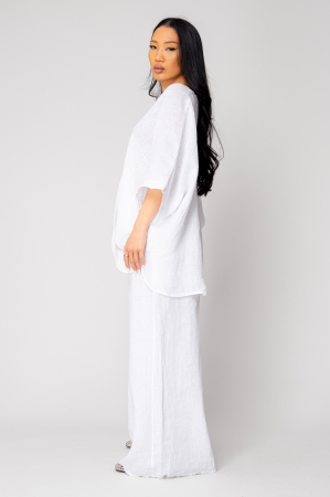 Set Bluza asimetrica si Pantalon lung din 100% in White [1]