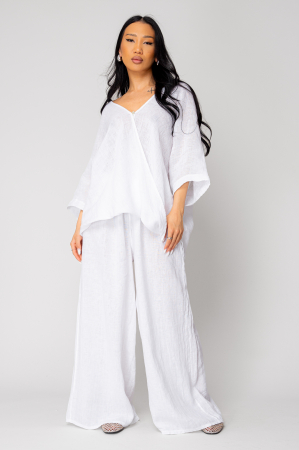 Produse din IN - Set Bluza asimetrica si Pantalon lung din 100% in White