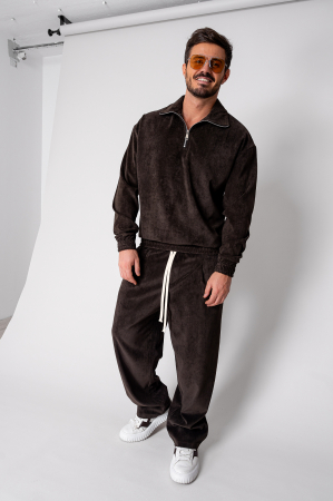 NOUTATI - Set Velvet Bluza cu fermoar scurt si pantalon lung Brown