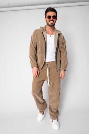 NOUTATI - Set Velvet Hanorac cu fermoar si pantalon lung Beige
