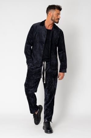Set bluza cu nasturi si pantalon lung catifea Black [0]