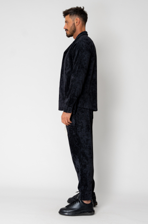 Set bluza cu nasturi si pantalon lung catifea Black [1]