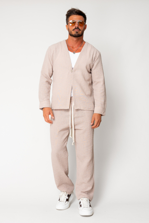 Set bluza cu un nasture si pantalon lung Beige [1]
