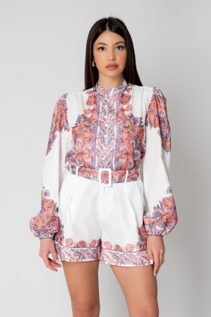 Long sleeve shirt and short pants set White/Brown [2]