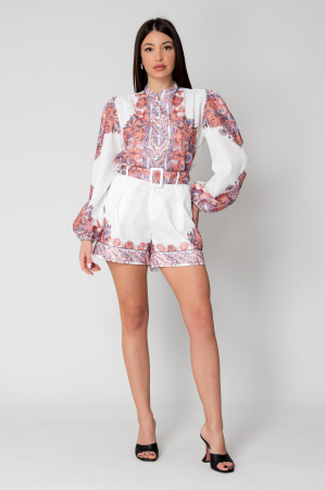 Long sleeve shirt and short pants set White/Brown [1]