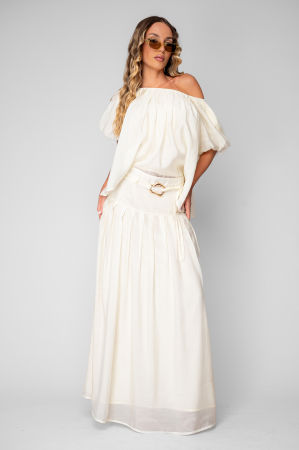 Seturi Imbracaminte - Set Bluza si Fusta lunga din mix de matase Light Yellow