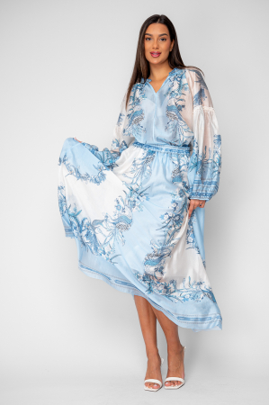 FEMEI - Set Bluza si Fusta lunga Off White/Blue