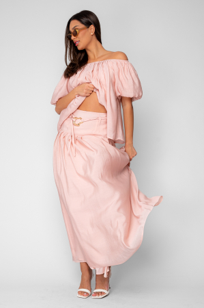 Set Bluza si Fusta lunga din mix de matase Rose Quartz [6]