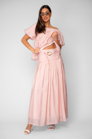 Seturi Imbracaminte - Set Bluza si Fusta lunga din mix de matase Rose Quartz