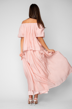 Set Bluza si Fusta lunga din mix de matase Rose Quartz [5]