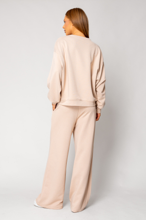 Beige rhinestone blouse and long pants set [2]