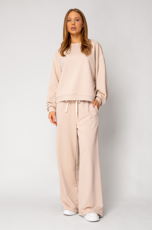 Beige rhinestone blouse and long pants set [1]