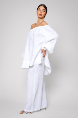 SALE - Blouse and long pants set made of 100% IN White