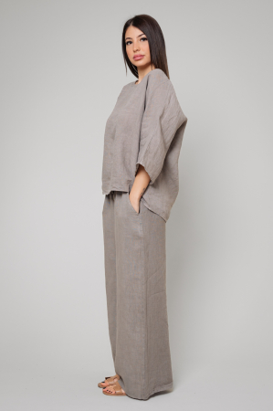 Set Kalie Blouse and long Pants100%  Linen Warm Taupe [1]