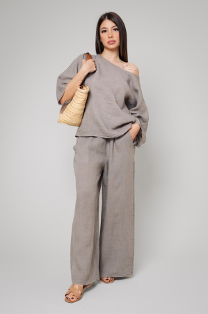 Set Kalie Blouse and long Pants100%  Linen Warm Taupe [2]