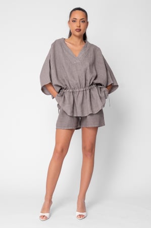 Produse din IN - Set Bluza si Pantalon scurt din in Taupe