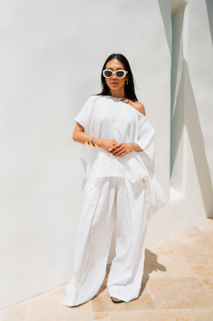 SALE - White Blouse and Long Pants Set
