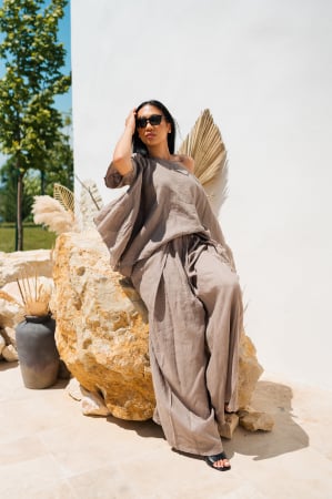 SALE - Taupe Blouse and Long Pants Set