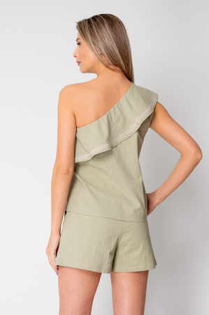 One-shoulder top and short pants set Olive [2]