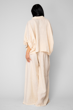 Set Camasa si pantalon lung cu pietricele din 100% in Cream [1]