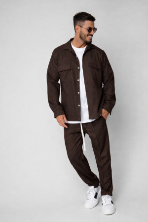 Seturi Imbracaminte - Set Camasa cu buzunare si pantalon lung Brown