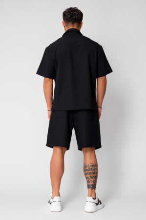 Black button-down shirt and short pants set [3]