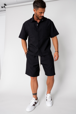 SALE - Black button-down shirt and short pants set