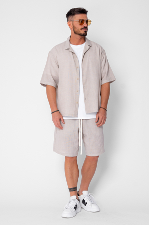 Set camasa cu maneca scurta si pantalon scurt Beige [1]