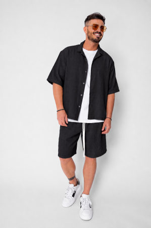 BARBATI - Set camasa cu maneca scurta si pantalon scurt Black