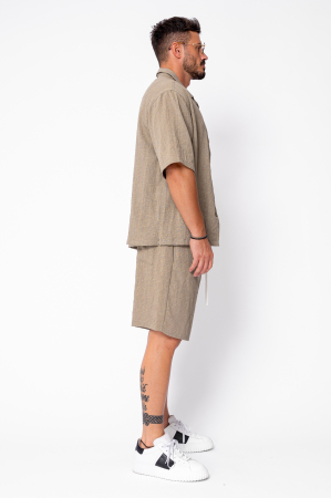 Set camasa cu maneca scurta si pantalon scurt Kaki [2]
