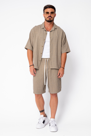 Set camasa cu maneca scurta si pantalon scurt Kaki [1]