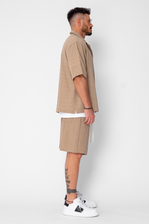 Set camasa cu maneca scurta si pantalon scurt Light Brown [2]
