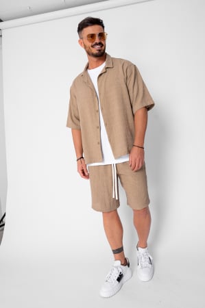 BARBATI - Set camasa cu maneca scurta si pantalon scurt Light Brown