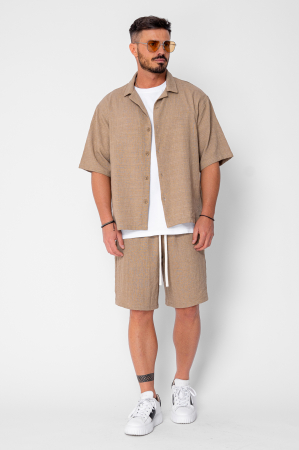 Set camasa cu maneca scurta si pantalon scurt Light Brown [1]