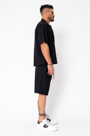 Set camasa cu maneca scurta si pantalon scurt Oversized Black [2]