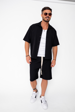 NOUTATI - Set camasa cu maneca scurta si pantalon scurt Oversized Black