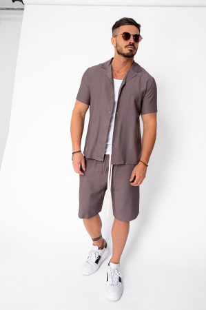 NOUTATI - Set camasa cu maneca scurta si pantalon scurt Taupe