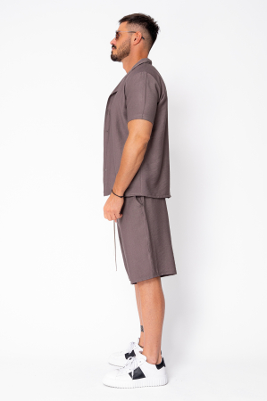 Set camasa cu maneca scurta si pantalon scurt Taupe [2]