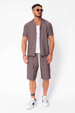 Set camasa cu maneca scurta si pantalon scurt Taupe [1]